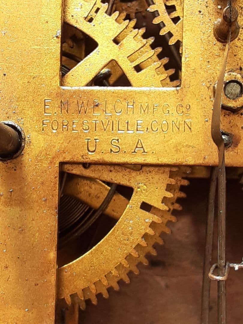 明治時代の八角形の柱掛時計、アメリカ製、機械式、ボンボン時計、調整済動作品