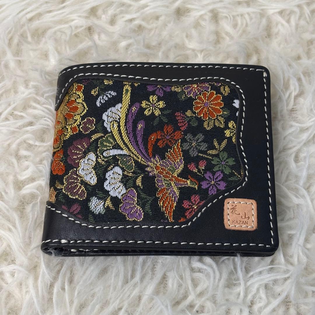 ✨未使用　DEGNER 花山 KAZAN 花鳥風月　二つ折り財布　刺繍 ブラック