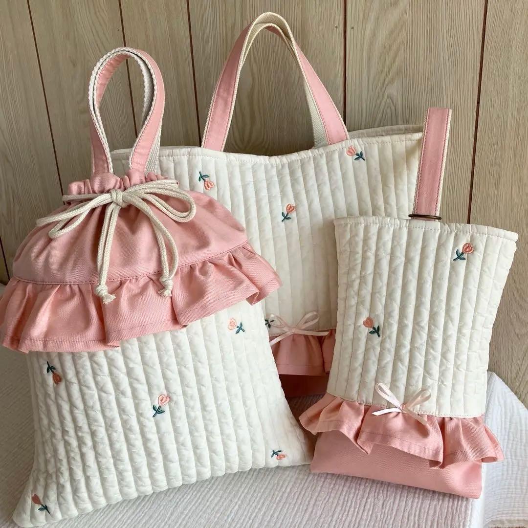 ヌビ ハート チューリップ レッスンバッグ 入園入学 ピンク 体操着袋 上履き袋