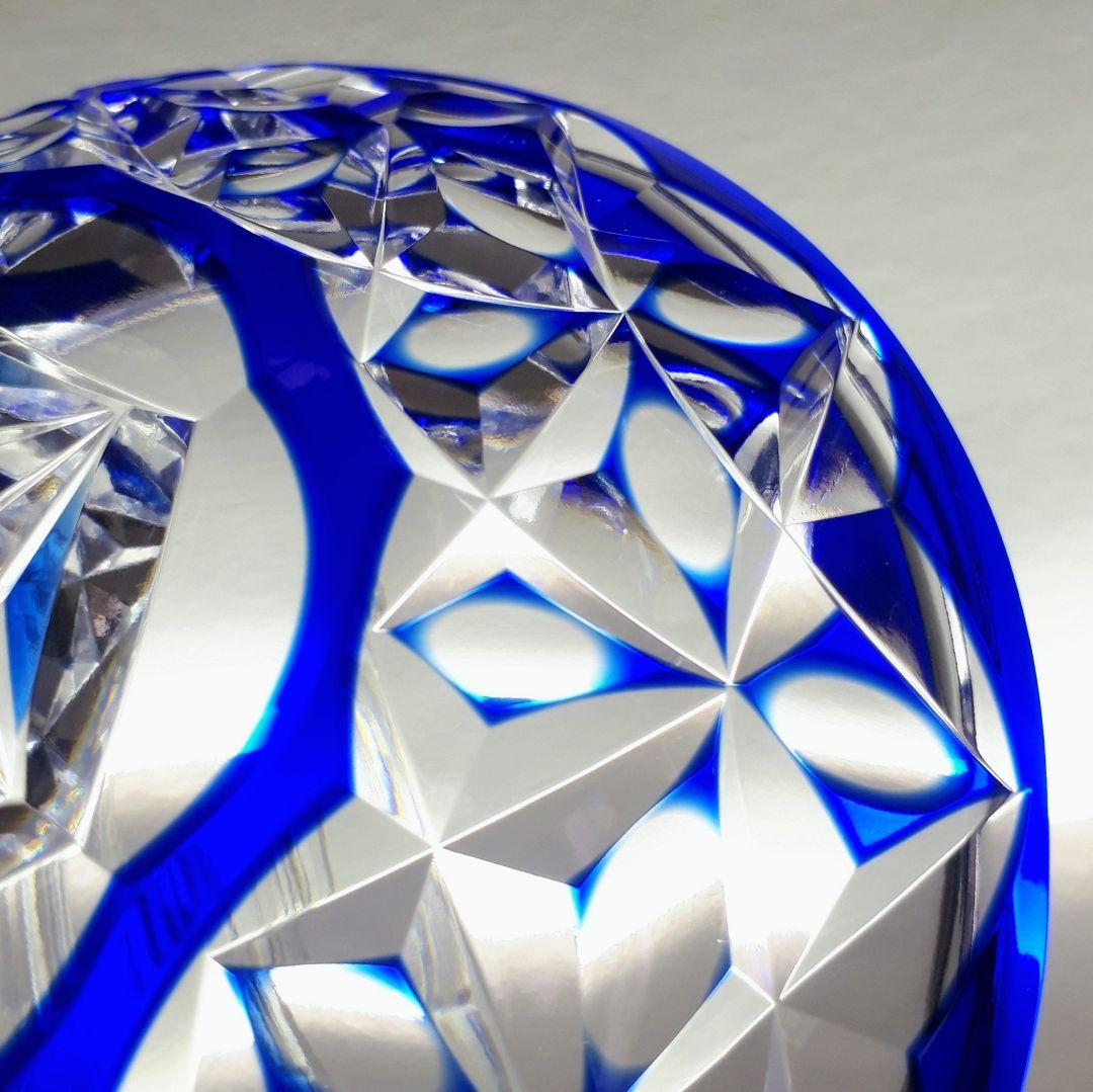 江戸切子　瑠璃色被せクリスタル　 　　　飾 中皿　【 黒川 昭男 作品 】