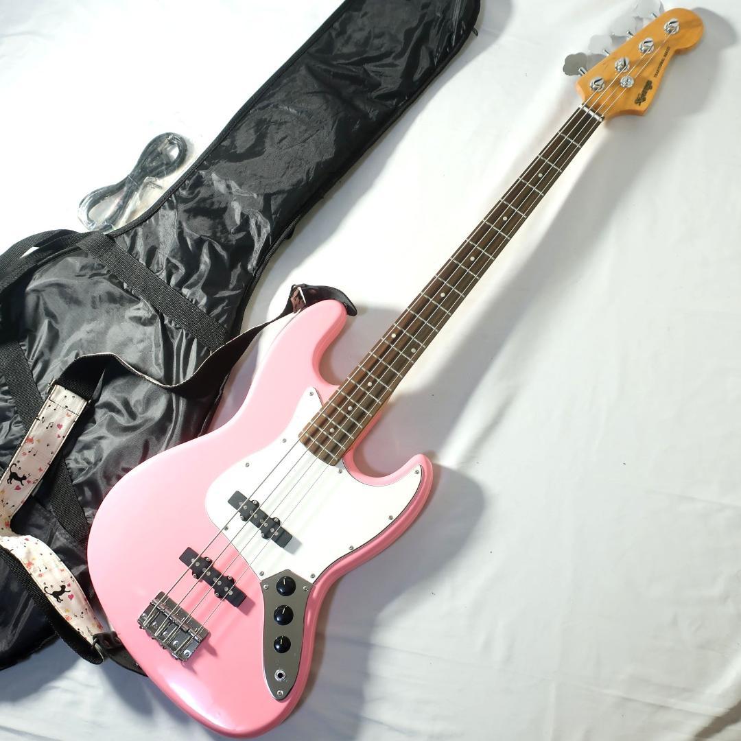 段 美品 K Garage エレキベース ピンク ケース＆ストラップ付
