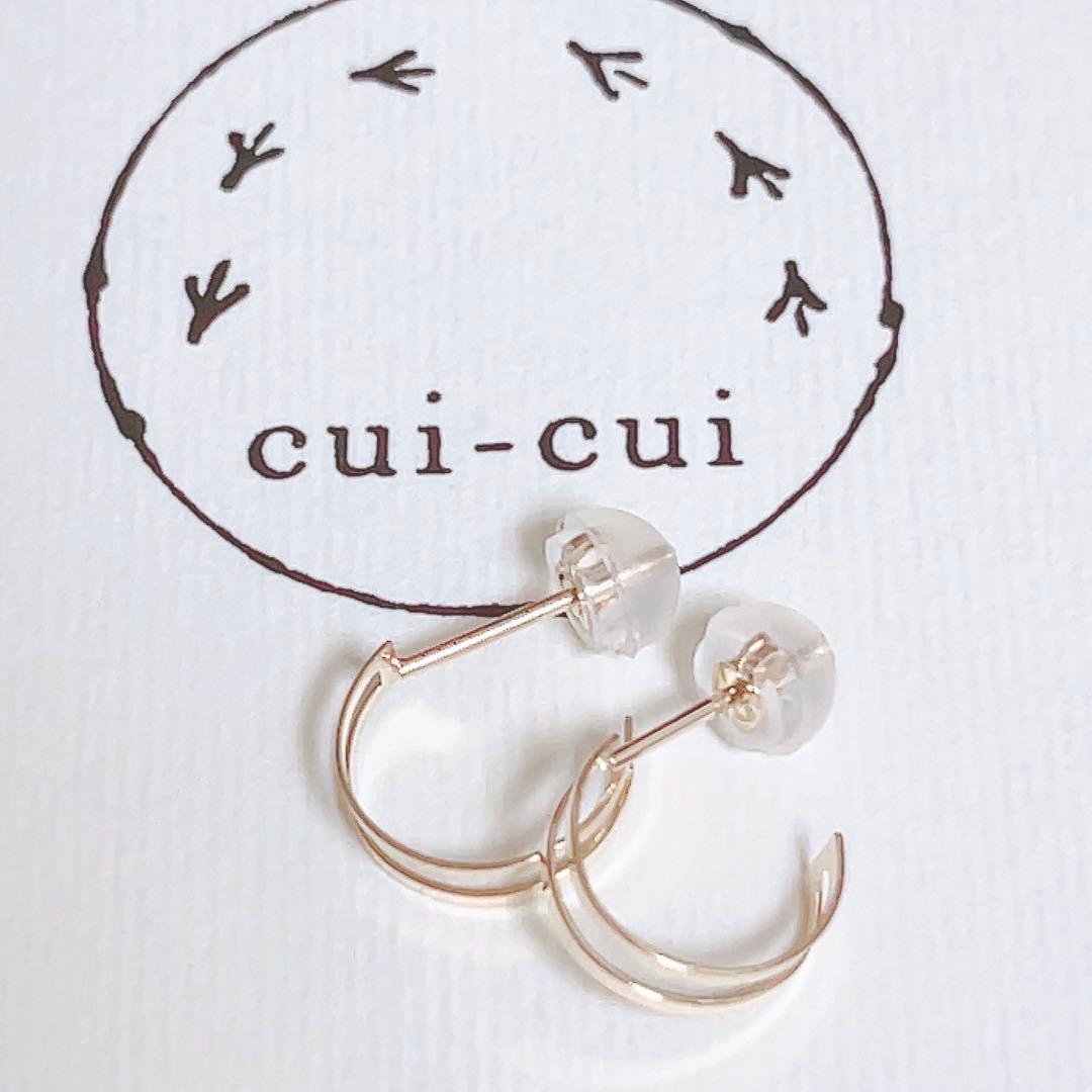 【新品】K10YG 2連風 フープピアス スタッドピアス ダブルロックキャッチ