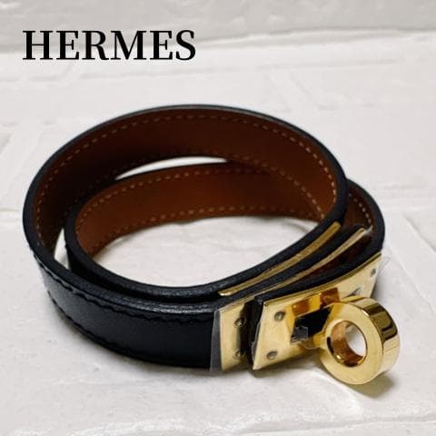 美品✨HERMES ブレスレット ケリー ドゥブルトゥール ゴールド×ブラック