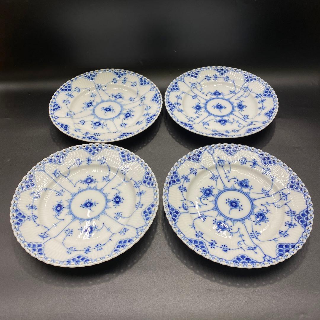 ロイヤルコペンハーゲン　ブルーフルーテッド フルレース プレート　4枚