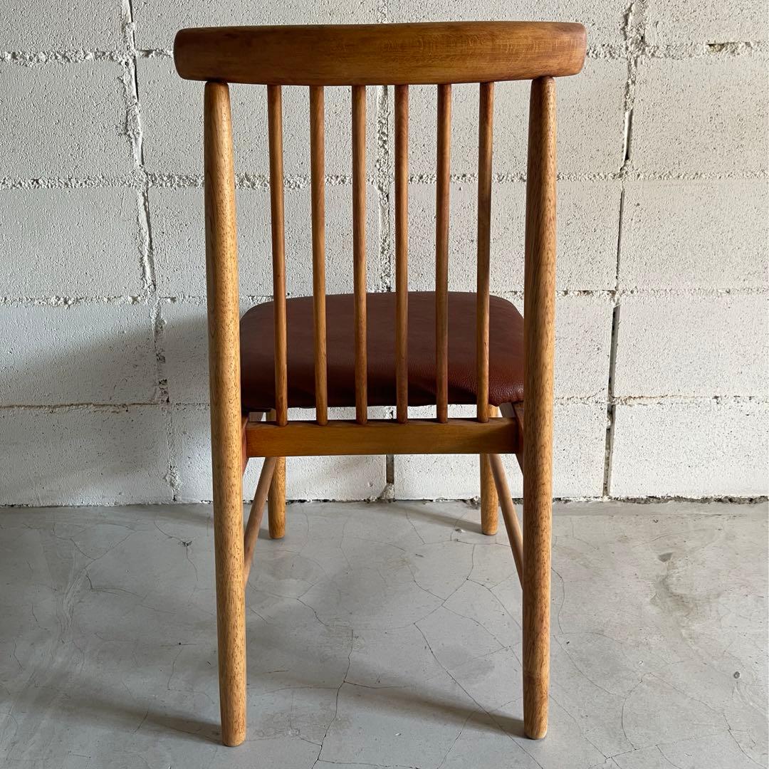 IKEDA 池田木工　ダイニングチェア　本革シボレザー張　昭和レトロ　天然木無垢