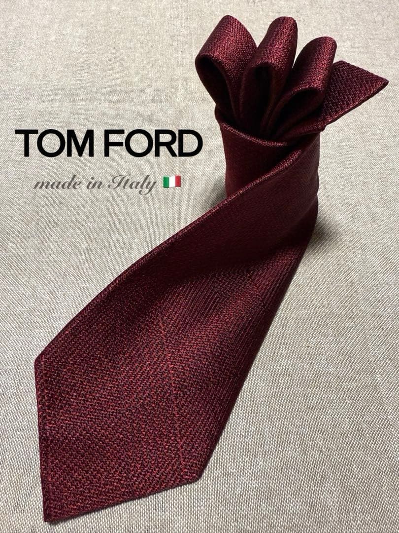 TOM FORD／トムフォード／ソリッド／グレンチェック／ダークレッド／伊製