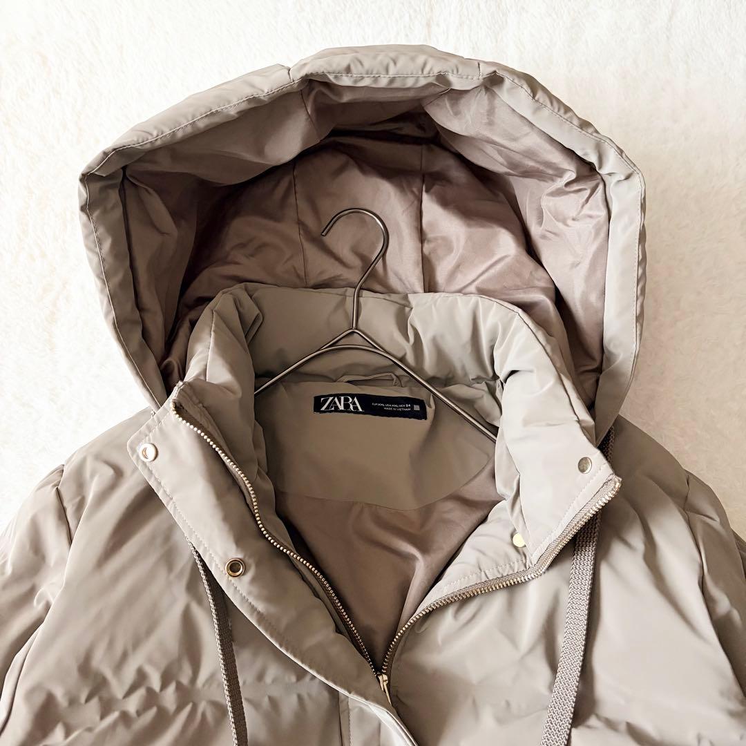 5518 美品✨ ザラ ZARA ダウンコート グレージュ XXL フード付き