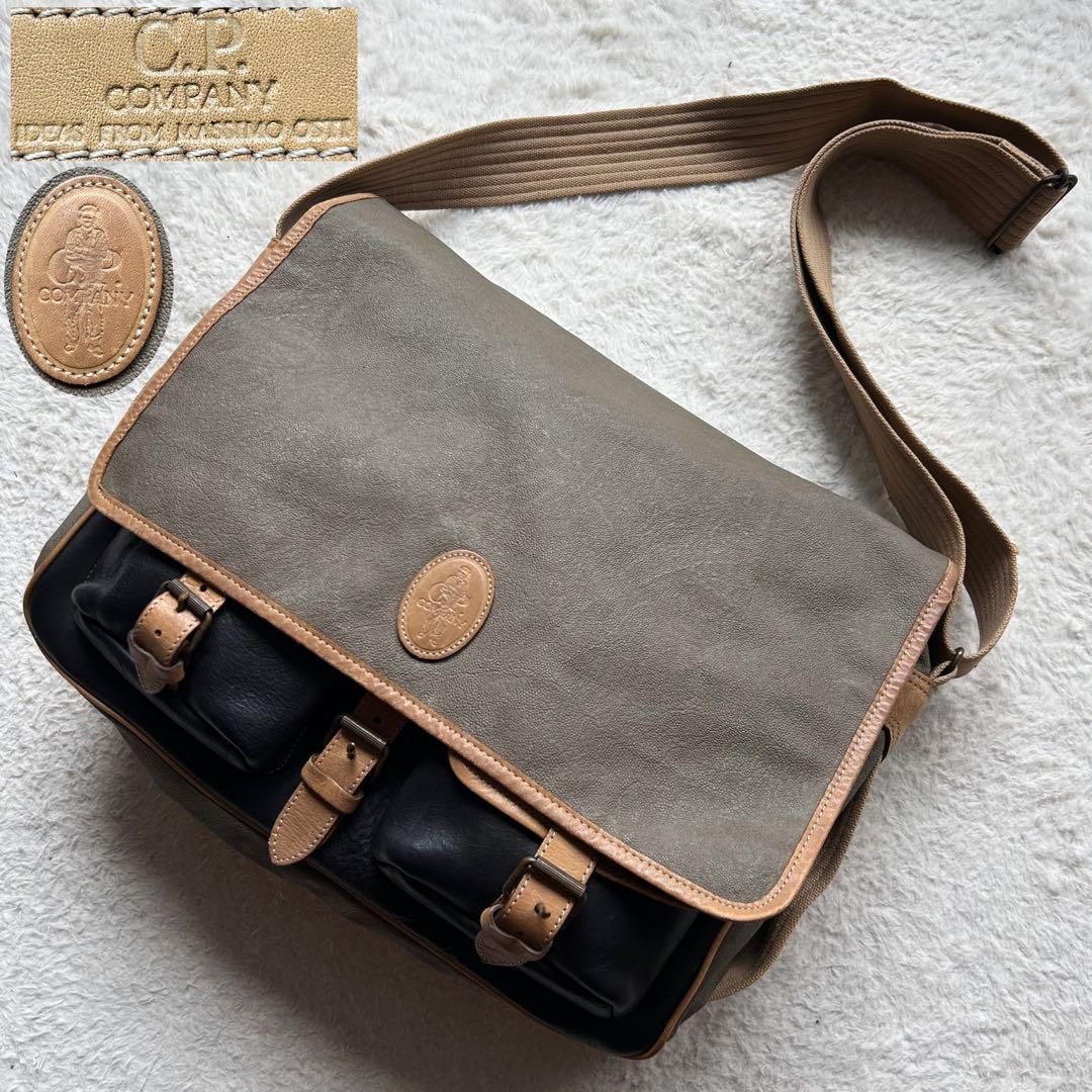 【80s 激レア】シーピーカンパニー メッセンジャーバッグ ロゴパッチ レザー