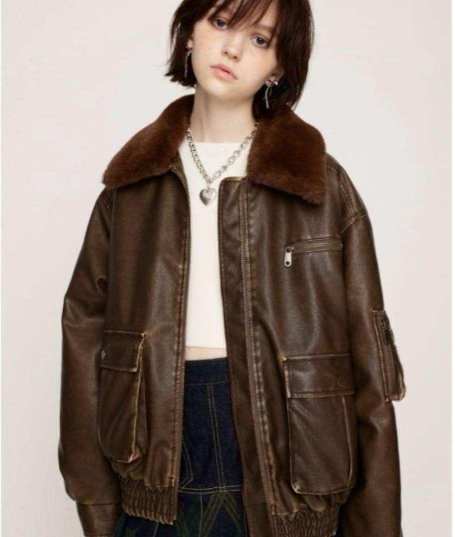 完売品 SLY ヴィンテージ フェイクレザー ブルゾン　ブラウン