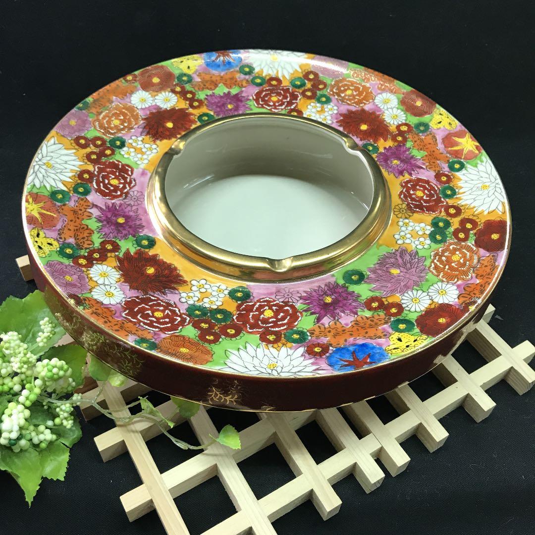 新品！九谷焼　花柄大きな灰皿　27センチ