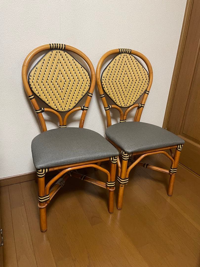 ラタン製　曲木　ダイニングチェア 2脚セット
