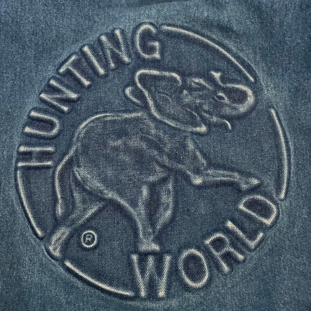 【美品】ハンティングワールド 大容量 デニム USA製 フラップ　ビッグロゴ