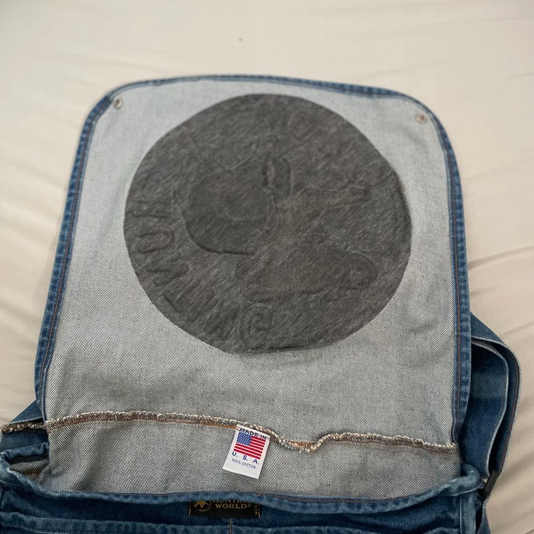 【美品】ハンティングワールド 大容量 デニム USA製 フラップ　ビッグロゴ