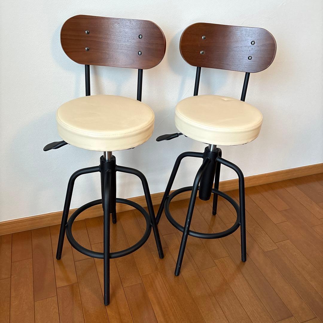 カウンターチェア2脚セット*ベージュ×ブラウン背もたれ　バーチェア スツール