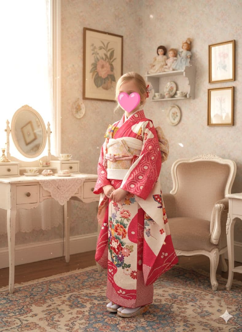 専用です☆上質☆正絹☆ピンク系の着物と白の作り帯☆七五三セット