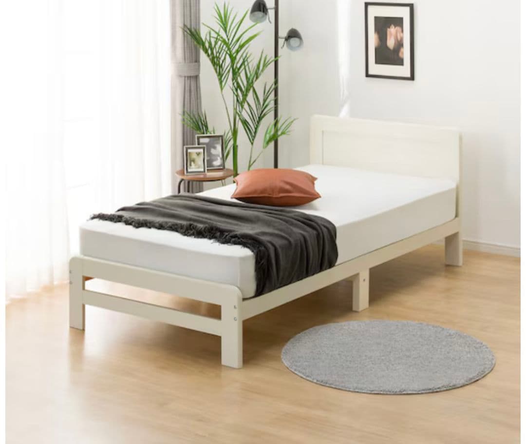 【現地引取OK】新品 ホワイト木製すのこシングルベッド フレーム