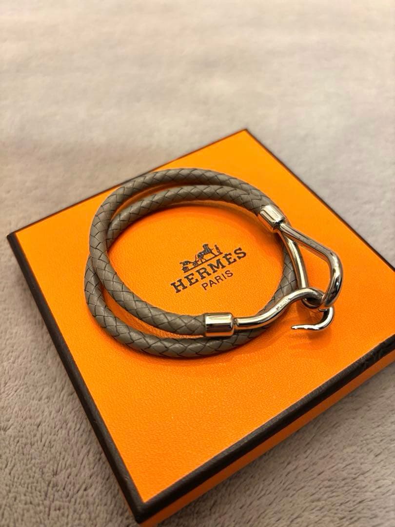 【極美品】HERMES ジャンボ　2連　グレー革×シルバー