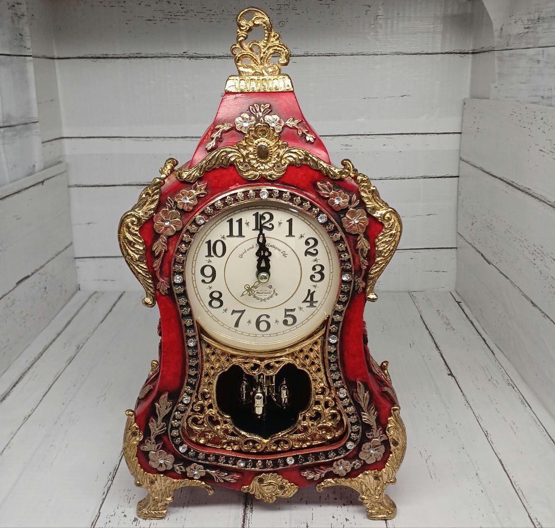 送料込み☆アンティーク【置時計/アトム回転振り子】レッド