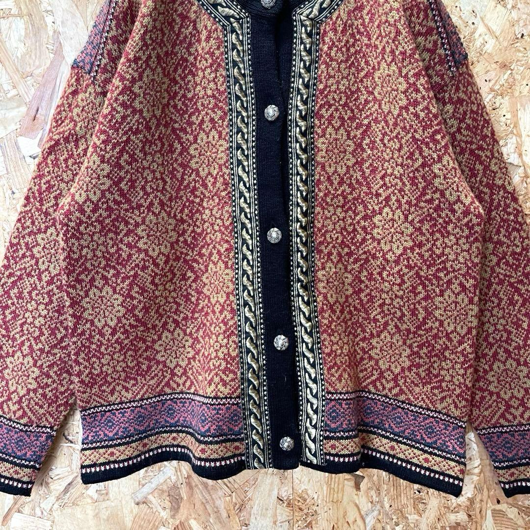 Euro古着　vintage ノルウェー　ノルディック　ニット　カーディガン　金