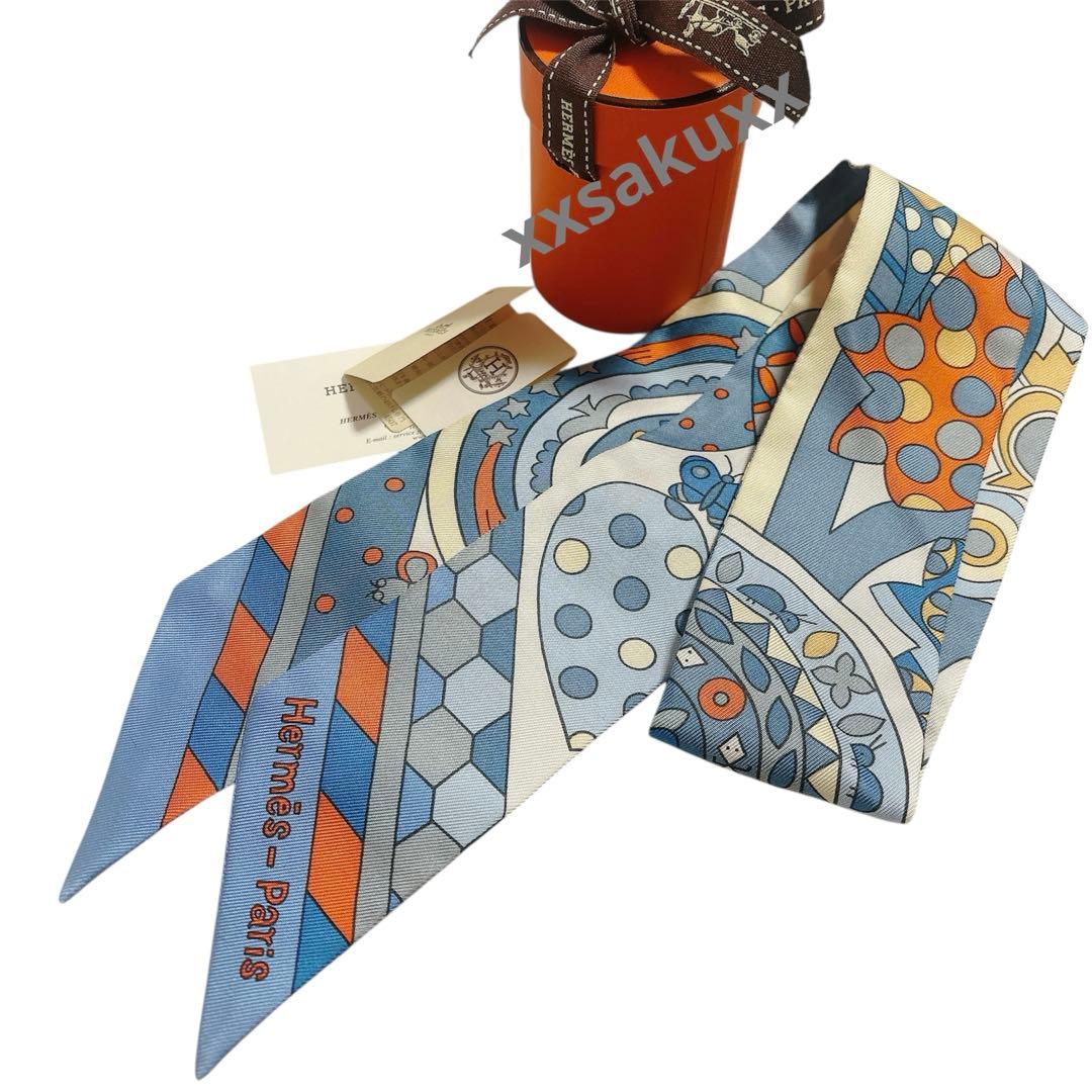 美品　エルメス Hermes 23SS スカーフ ツイリー 森のささやき　ブルー