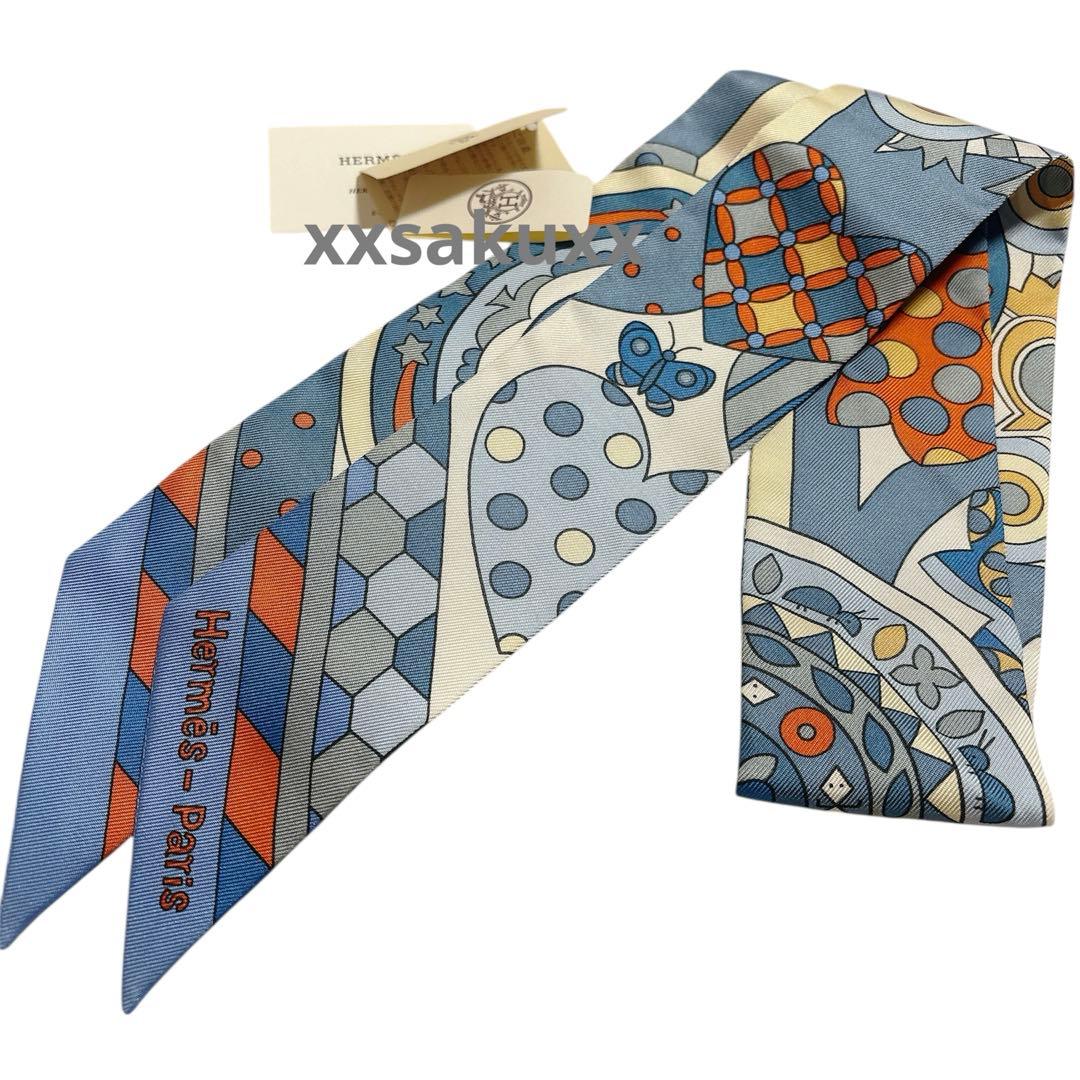 美品　エルメス Hermes 23SS スカーフ ツイリー 森のささやき　ブルー