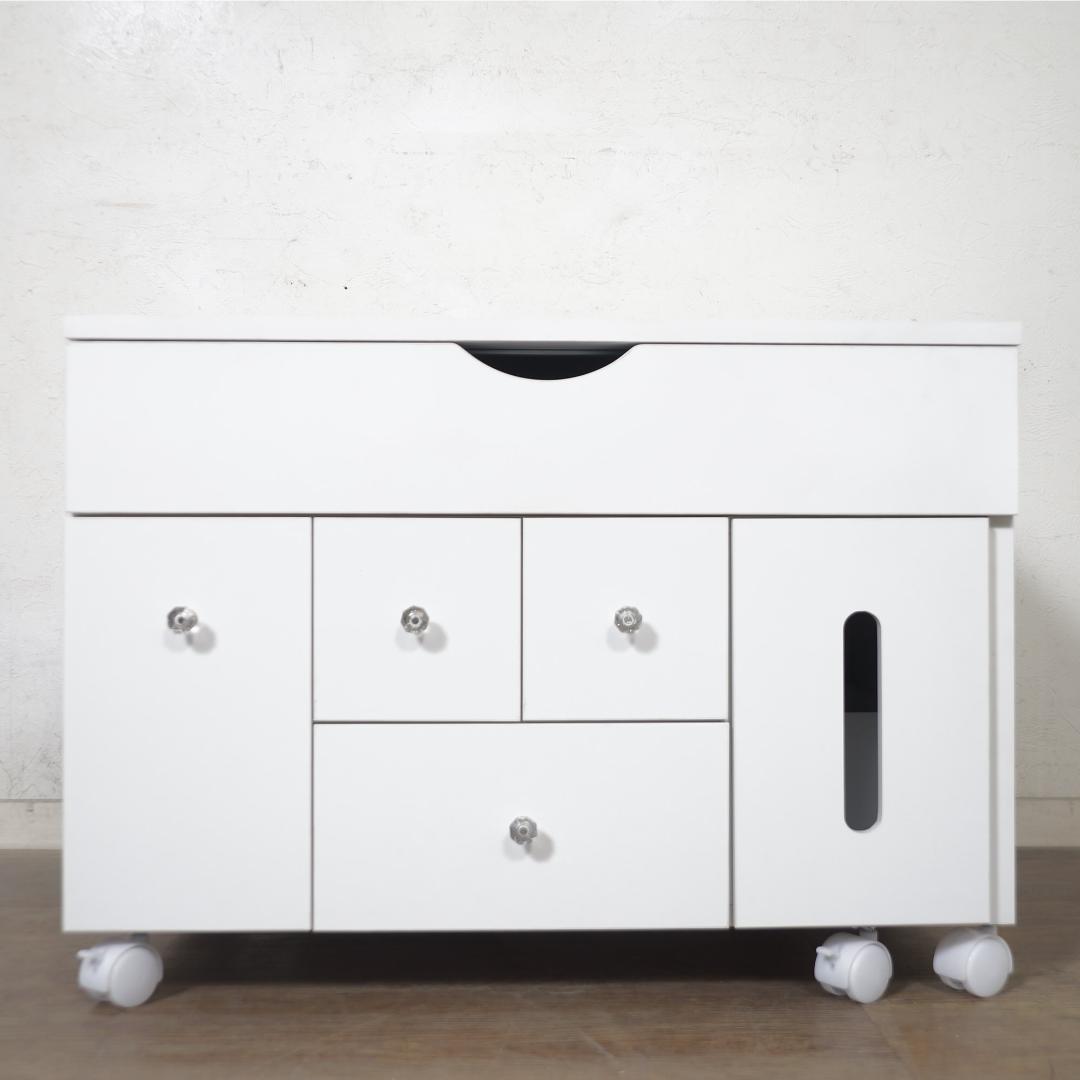 【新品】3色LEDライト付 伸縮ドレッサーワゴン（女優ミラー/デスク兼用