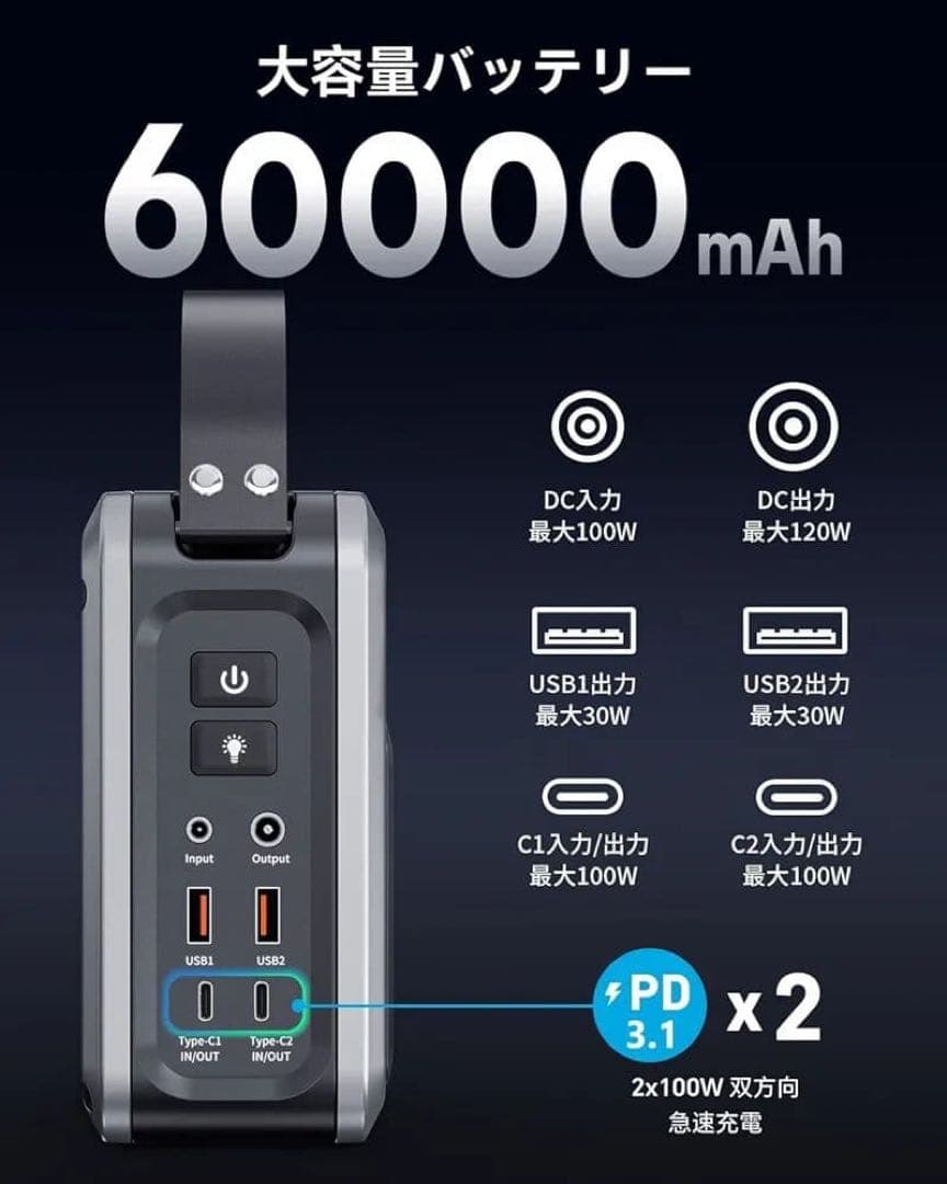 ポータブル電源 小型 ポタ電 急速充電 大容量 60000mAh
