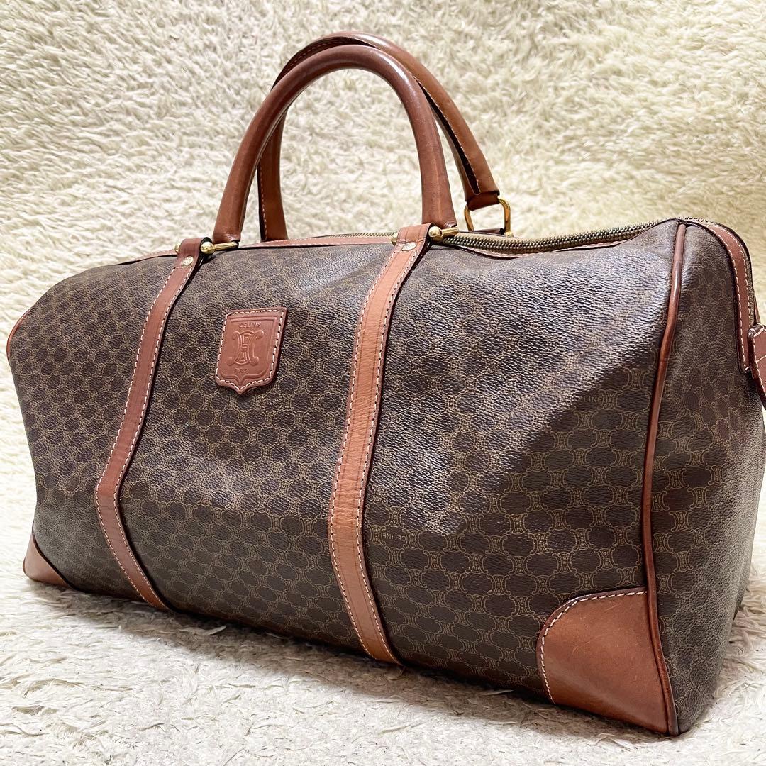 【特大容量】セリーヌ　ボストンバッグ　マカダム　レザー　PVC ゴールド金具