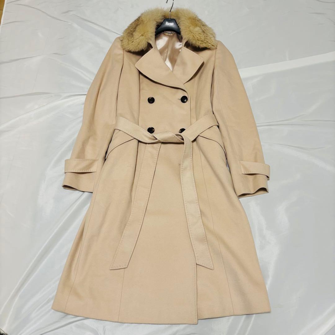 極美品 カシミヤ100% ファー ロングコート ベルト 大きいサイズ