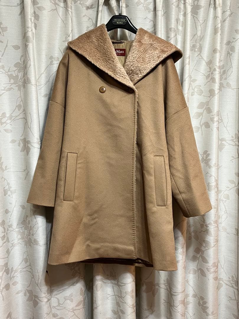 n*o様 Max Mara studioフード付きベージュロングコート40 Lサ
