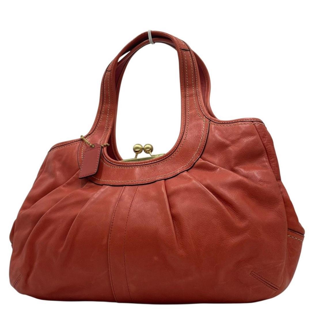 美品 コーチ トートバッグ ハンド レザー オレンジ 12248 がま口