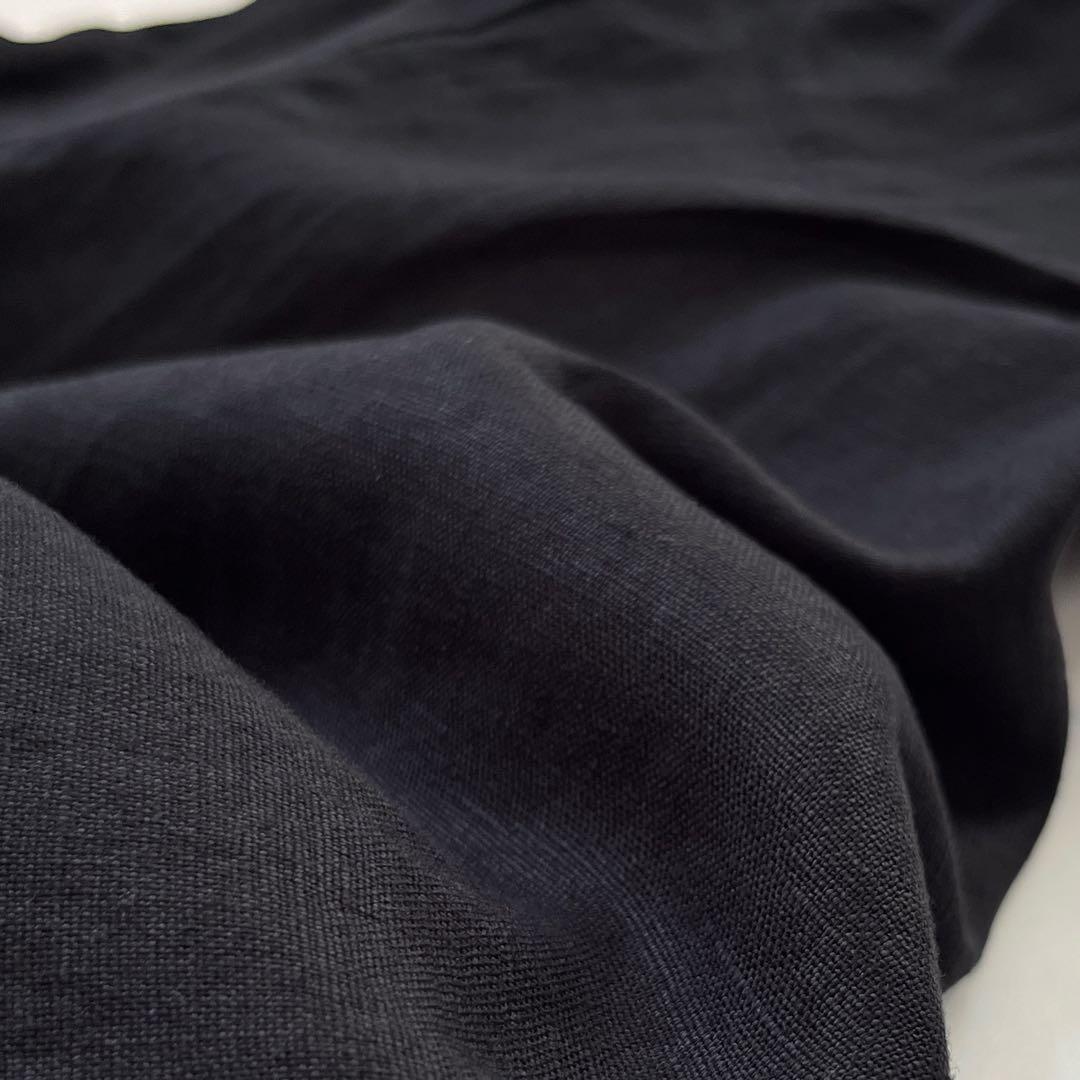 【25ss】かぐれ リネンサロペット【F】黒 後ろリボン 麻100%