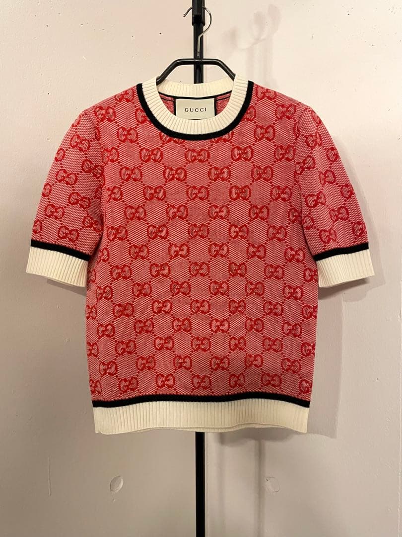極美品GUCCIグッチ国内正規品GGモノグラム半袖ニットセータートップスXS