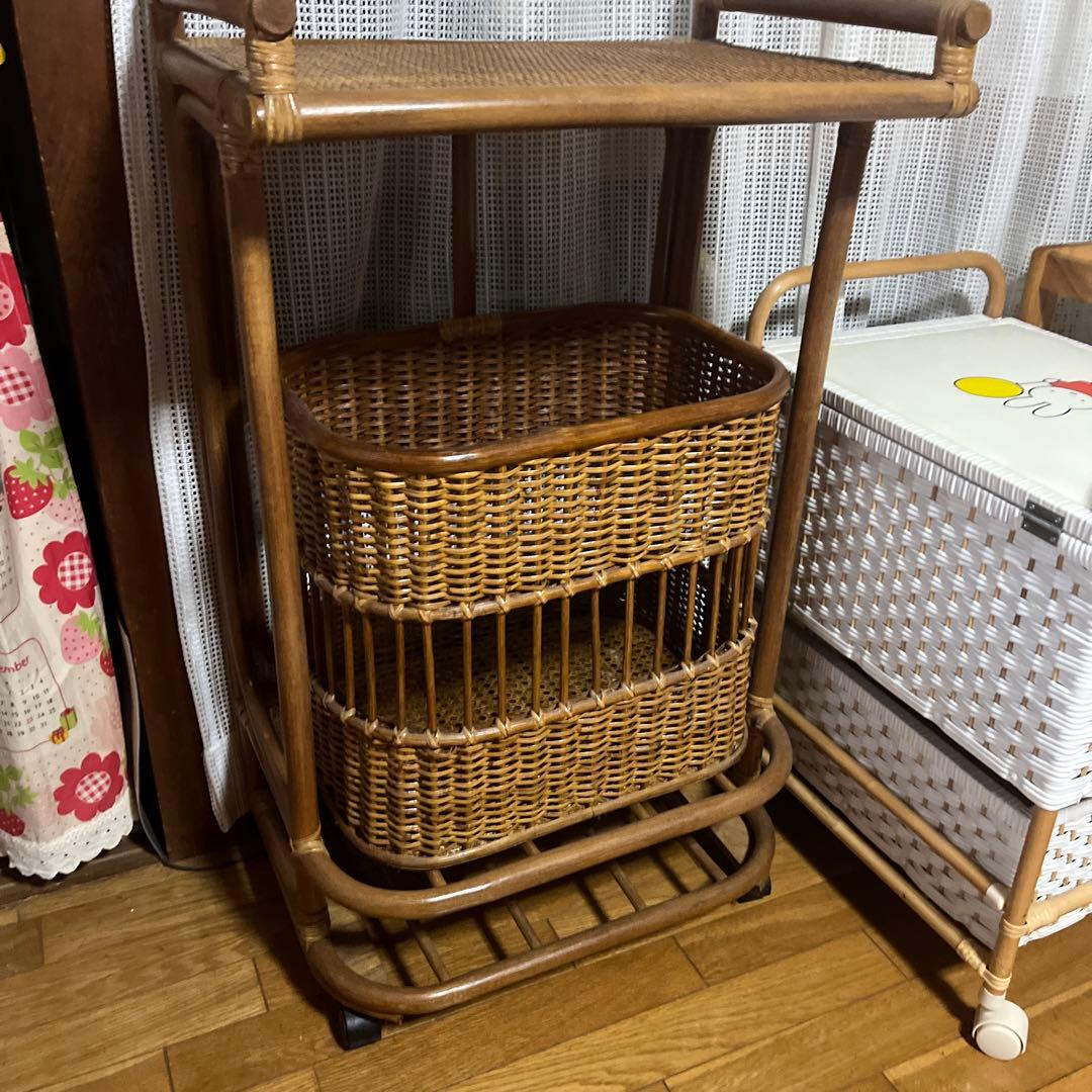 籐 ラタン 脱衣かご アンティーク レトロ ラック バスケット ランドリー