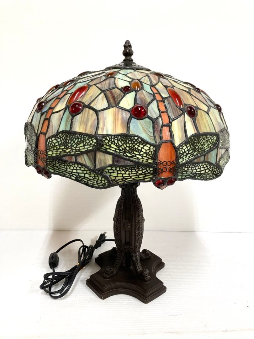 オシャレ！◆蜻蛉柄 ステンドグラス◆卓上ランプ ナイトスタンド 高さ46cm