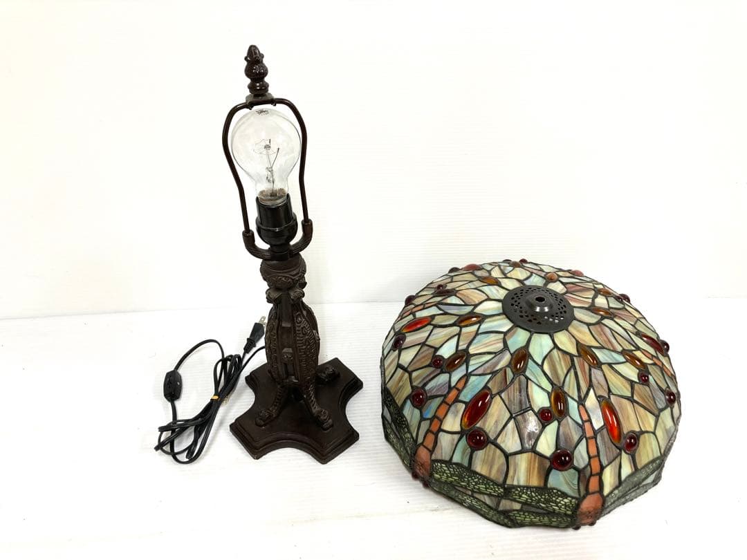 オシャレ！◆蜻蛉柄 ステンドグラス◆卓上ランプ ナイトスタンド 高さ46cm
