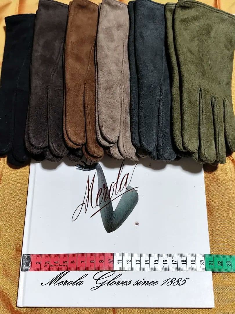 今季 メローラ スエードグレー カシミア黒 グローブ 革手袋 MEROLA