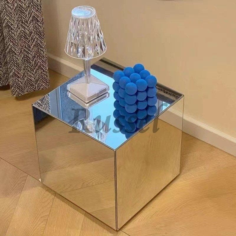 サイドテーブル ミラー 正方形 反射 鏡面 モダン シック インテリア モノクロ