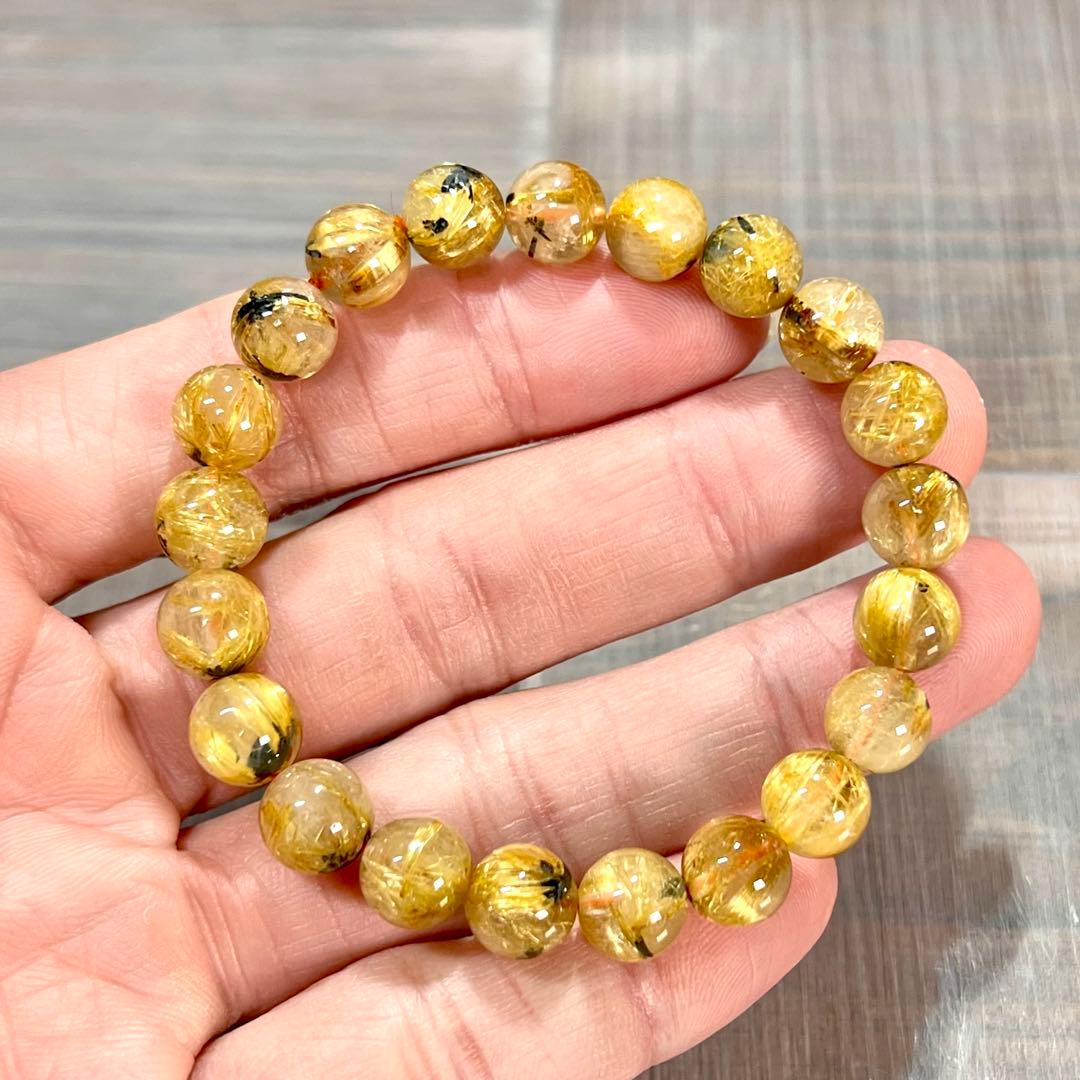 金運強　太陽放射ルチルブレスレット　ヘマタイト　ルチルクォーツ　2-9