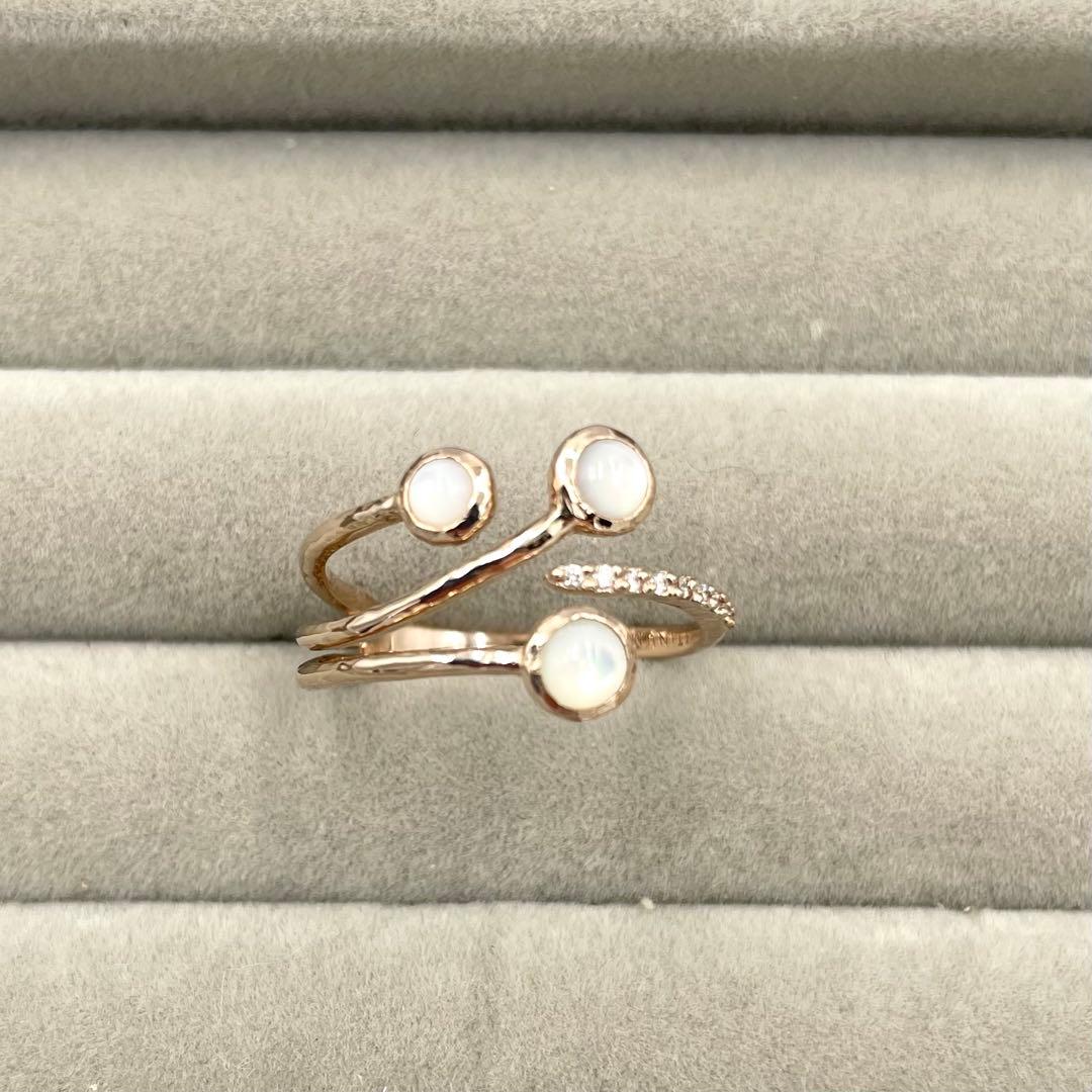 極美品★シエナロゼ　MIRROR 白蝶貝　リング　ロゼチナ　9Pダイヤ　12号