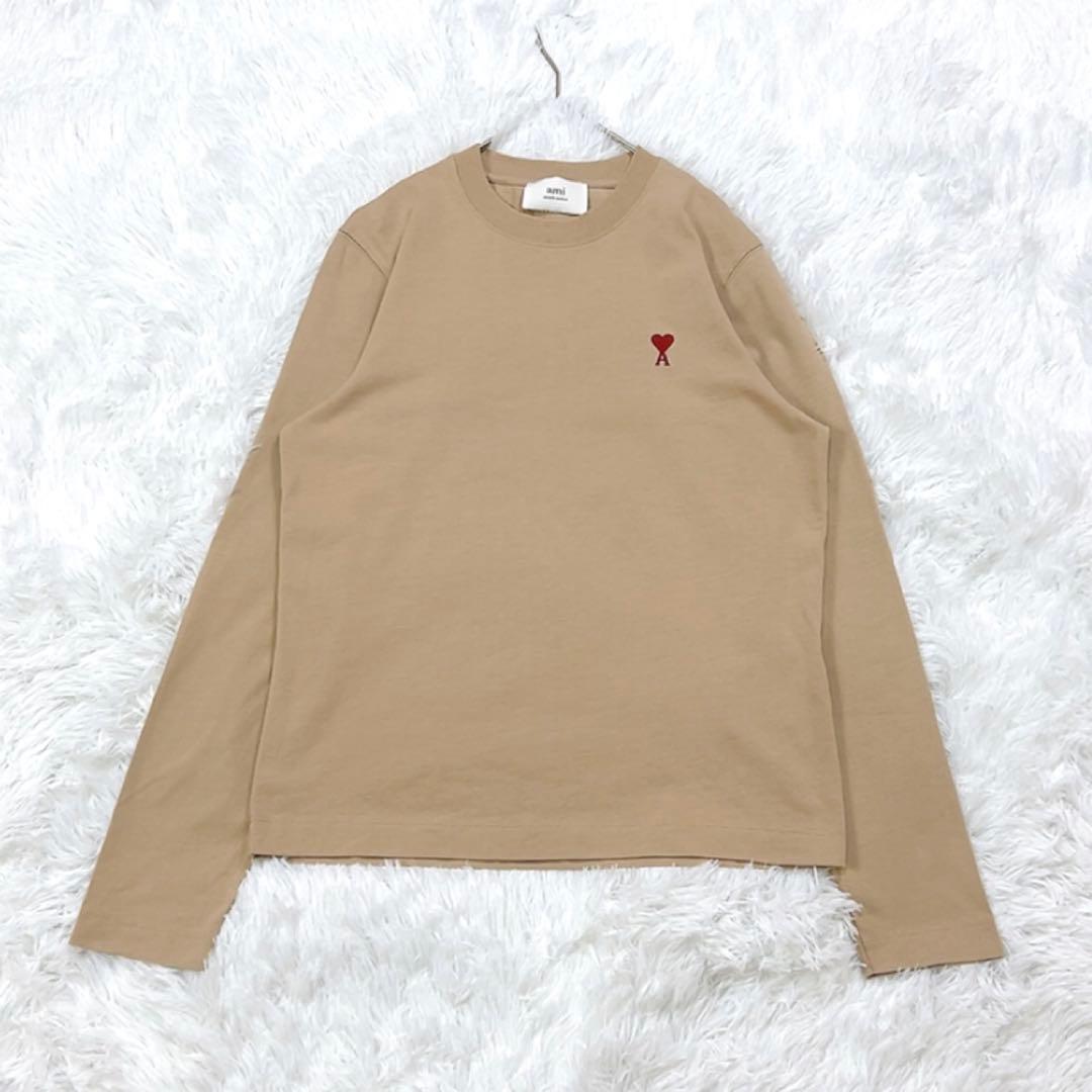 アミパリス ロングスリーブ Tシャツ カットソー ハートロゴ刺繍 XS ベージュ