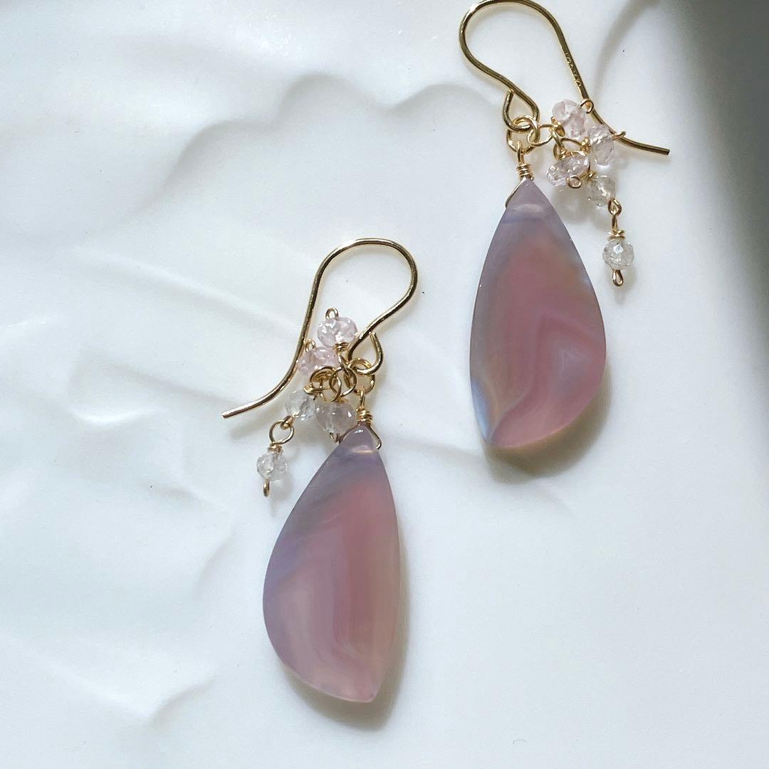 Kaya◆パープルアゲート×シルキーピンクサファイアピアス✧14kgf
