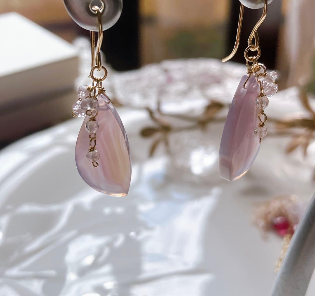 Kaya◆パープルアゲート×シルキーピンクサファイアピアス✧14kgf