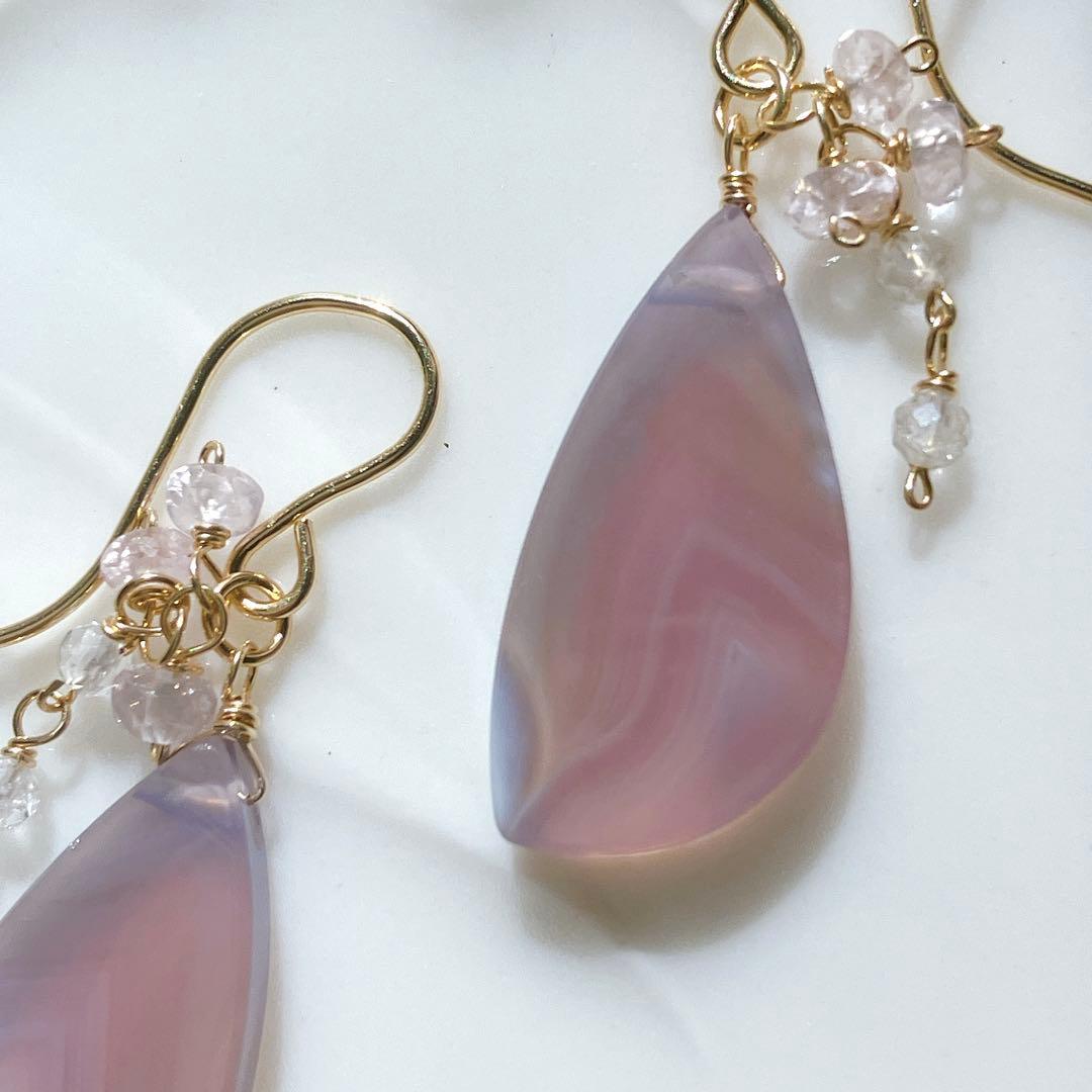Kaya◆パープルアゲート×シルキーピンクサファイアピアス✧14kgf