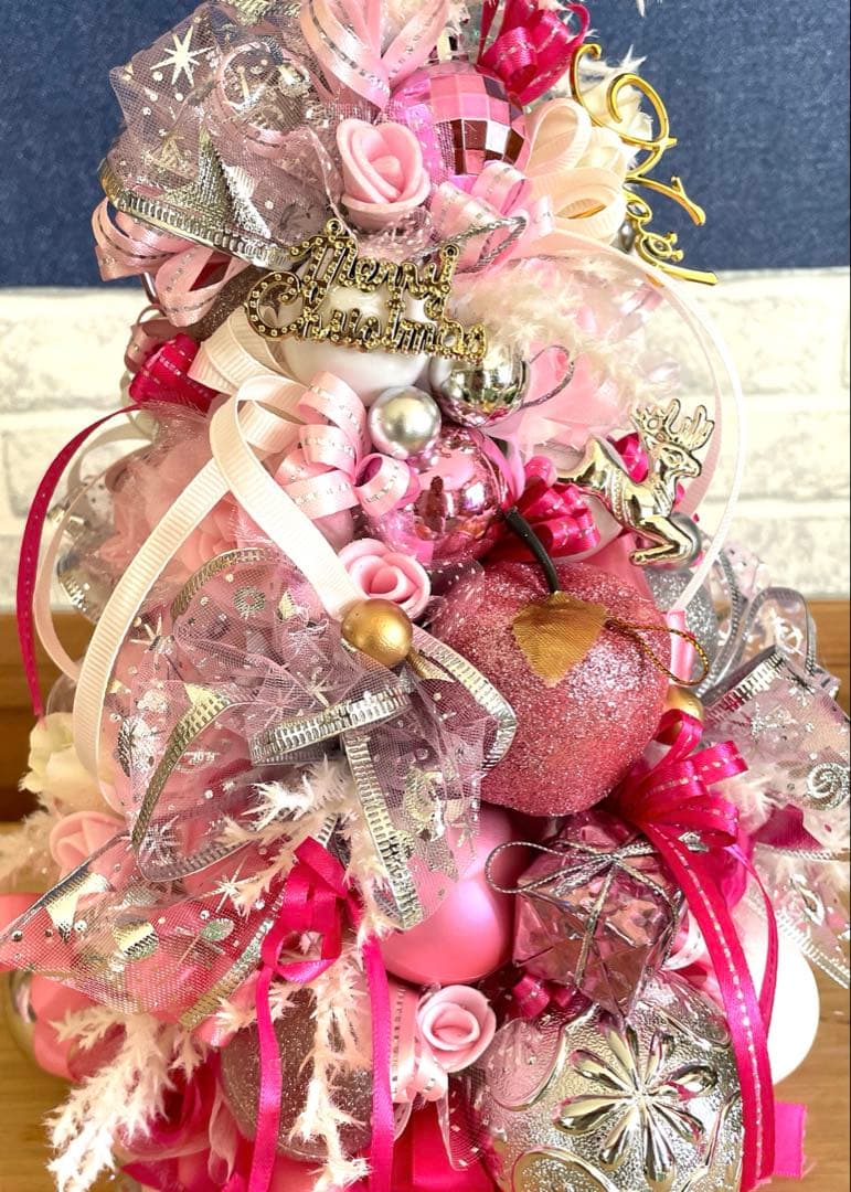 手作りクリスマスツリー ピンクゴールド 約30cm❣️ばら園❣️3点セット❣️