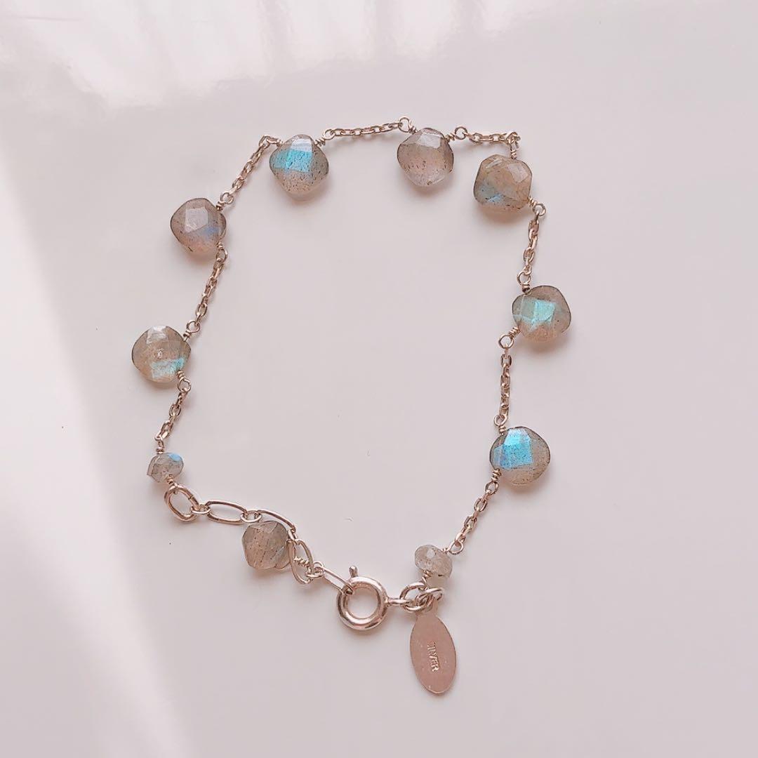 アガットラブラドライトシルバーブレスレット美品