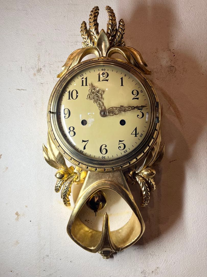 ユニーク型　ドイツ？　柱時計　古時計　振り子　アンティーク　レトロ　ゼンマイ