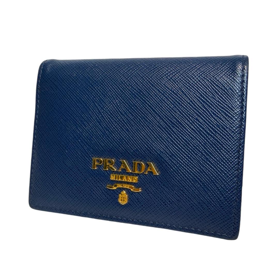 PRADA 二つ折り財布 ネイビー バイカラー サフィアーノ 1MV204
