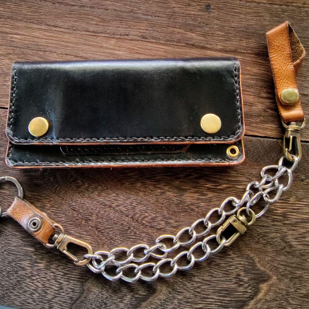 トラッカーウォレット 黒 手染め ロング 82