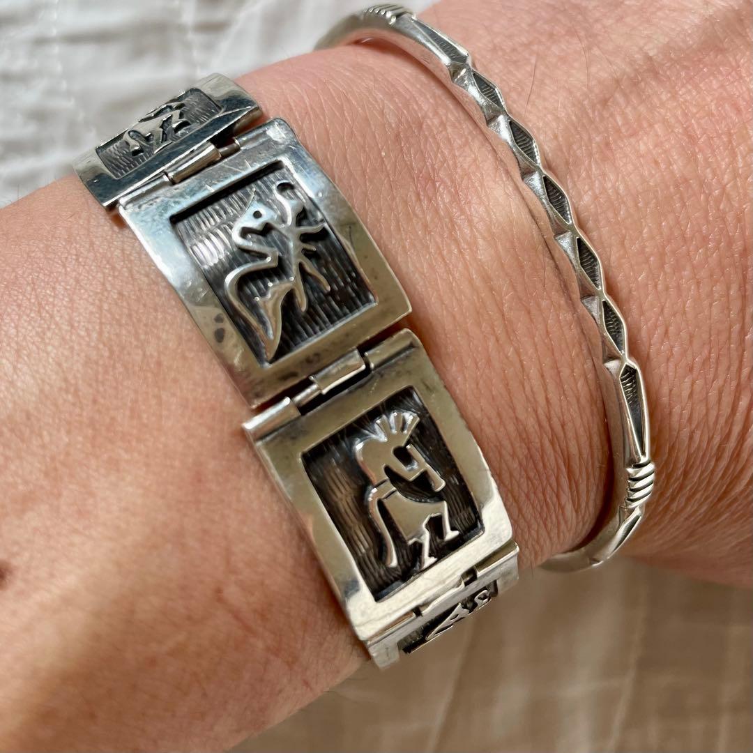 希少！ホピ族のオーバーレイシルバーブレスレット ココペリとバタフライ